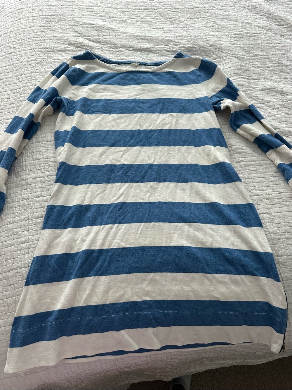J. Crew Blue and White Striped Long Sleeve Dress